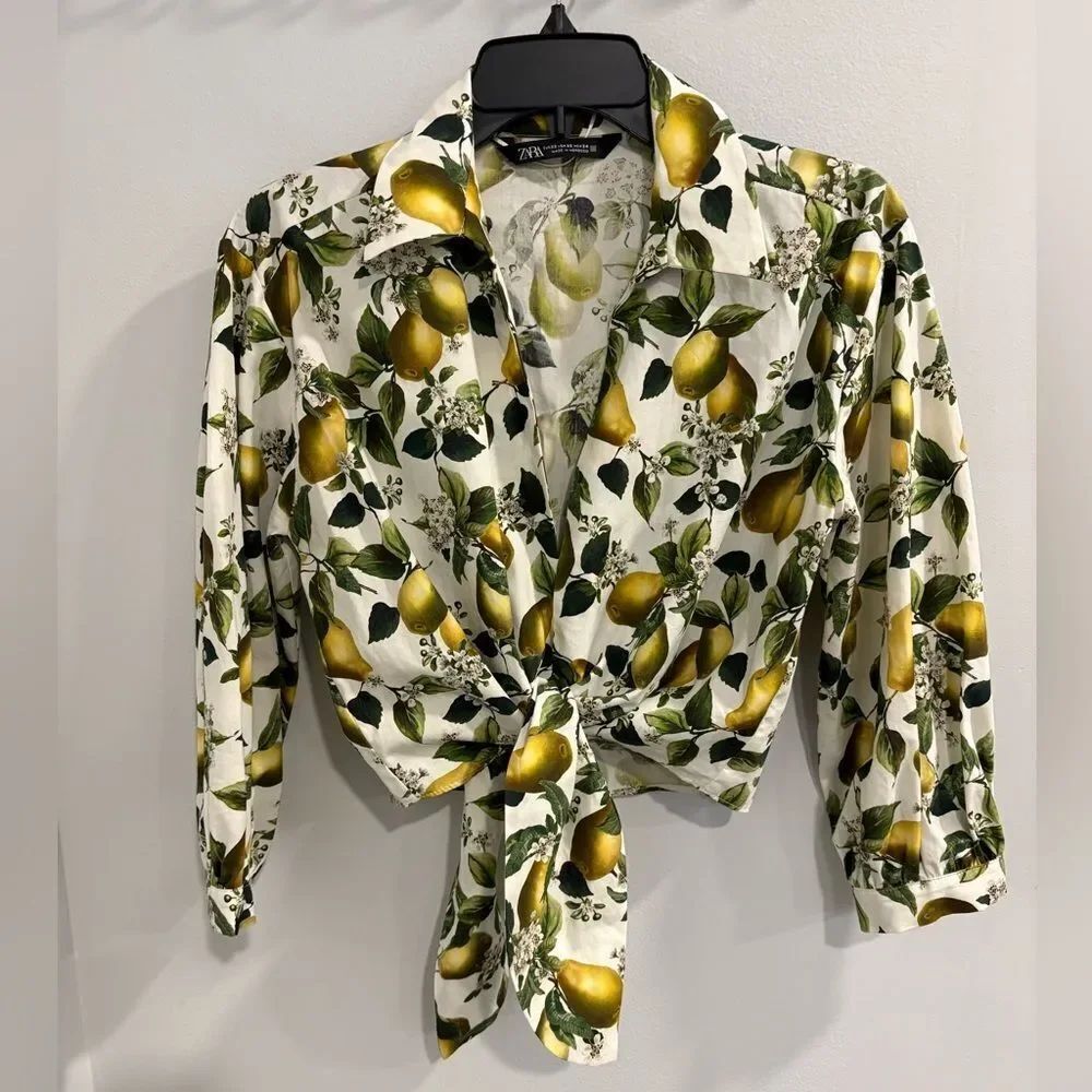 Zara Lemon Patterned Crop Top - White, Yellow And  Green